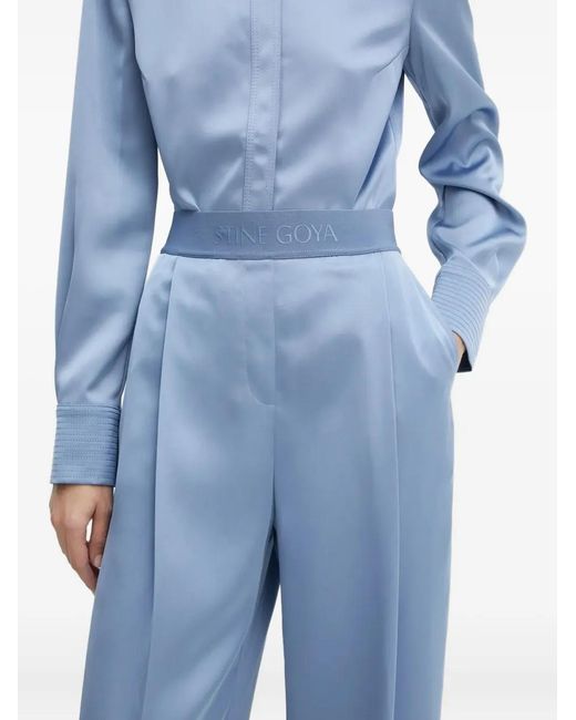 Stine Goya Blue Pleated Wide-Leg Trousers