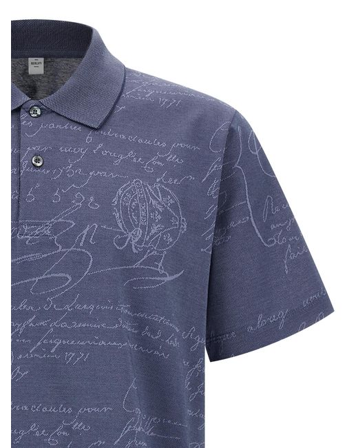 Berluti Blue Lapel Short-Sleeved Polo Shirt for men