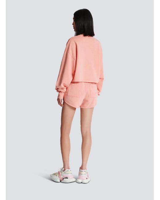 Balmain Pink Logo Embroidered Vintage Sweatshirt