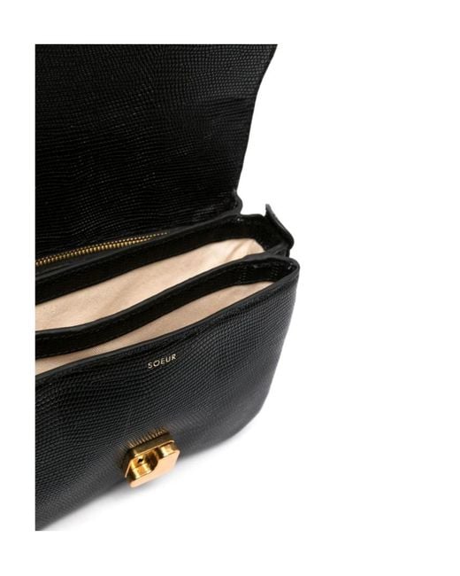 Soeur Black Flap Shoulder Bag