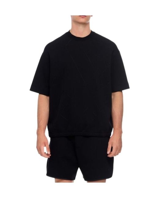 Emporio Armani Black Logo-Embroidered Cotton Blend T-Shirt for men