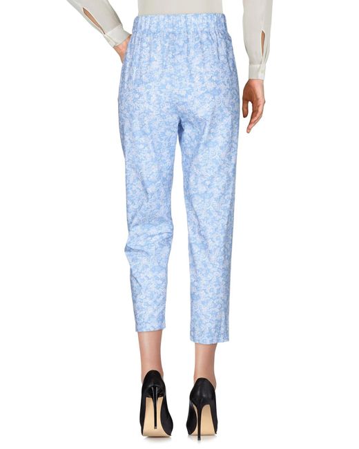 Ganni Blue High-Waist Straight-Leg Floral Pants