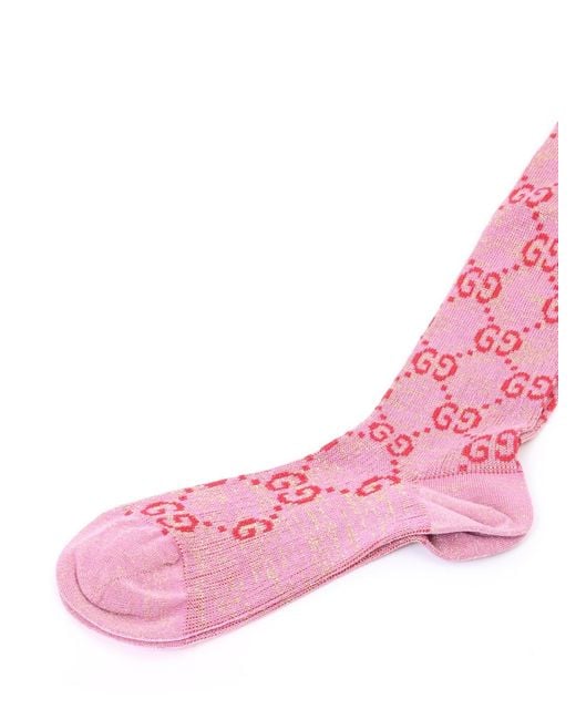 Gucci Pink Lurex Interlocking G Socks