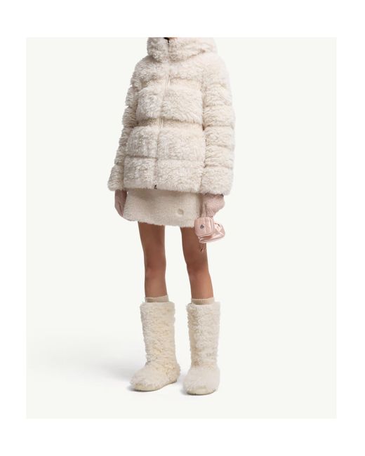 Moncler Natural Verie Teddy Hooded Short Down Jacket