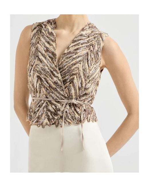 Brunello Cucinelli Natural Sequin-Embellished V-Neck Vest