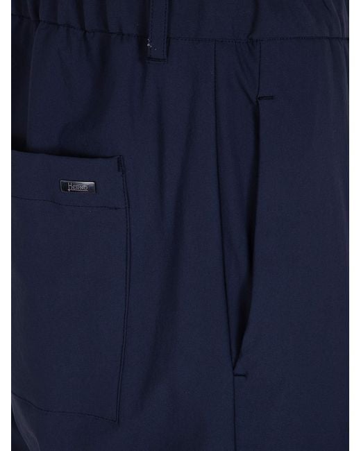 Herno Blue Logo Plaque Drawstring Trousers for men