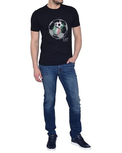 Emporio Armani Blue Logo T-Shirt With Round Neck for men