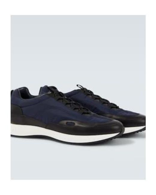 John Lobb Blue Leather-Trimmed Slip-On Sneakers for men
