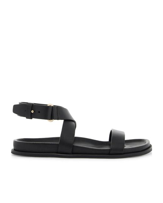 Totême Black Totême Crossover Strap Detailed Round Toe Sandals