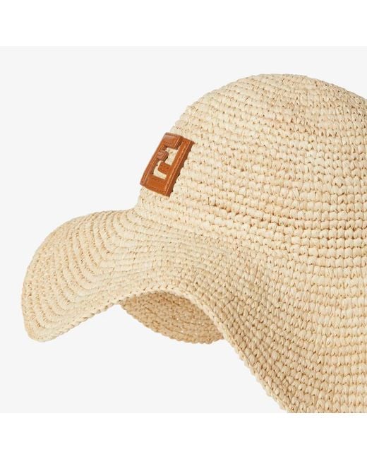 Fendi Natural Ff Patch Wide-Brimmed Woven Hat