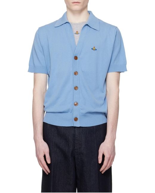 Vivienne Westwood Blue Buttoned Short-Sleeve Knitted Sweater for men