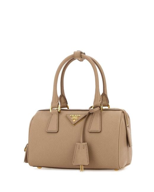 Prada Natural Triangle-Patch Zipped Tote Bag