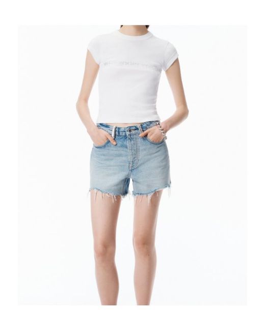 Alexander Wang Blue Embellished Belt-Loop Denim Shorts