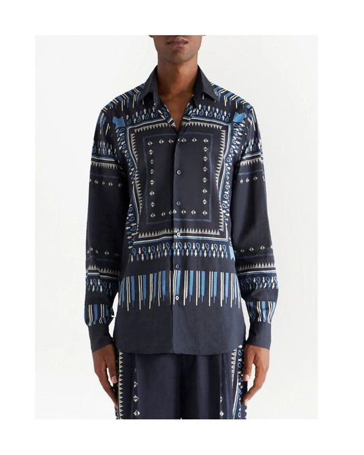 Etro Blue Graphic-Printed Buttoned Shirt for men