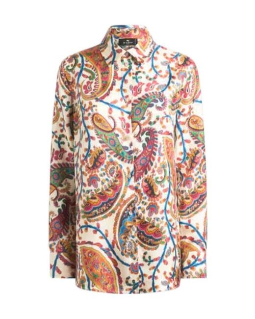 Etro White Floral Paisley Motif Satin Twill Shirt