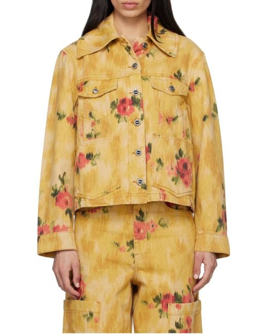 Ganni Yellow Floral Printed Denim Jacket