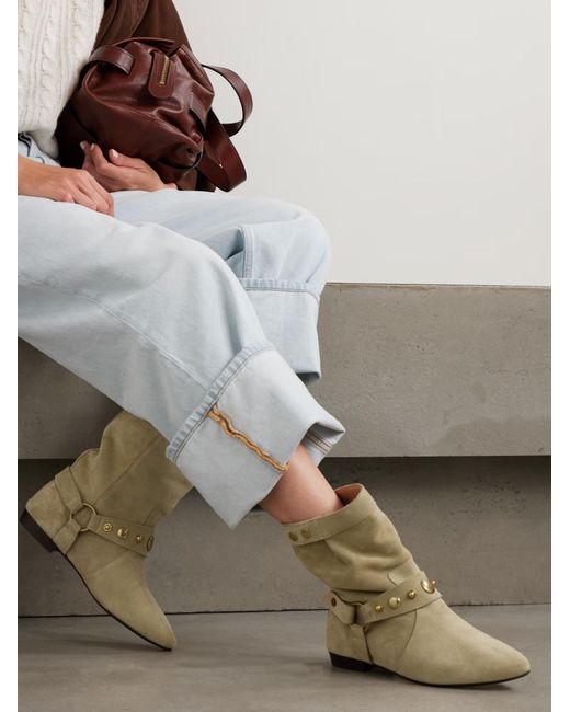 Isabel Marant Green Stania Studded Suede Ankle Boots