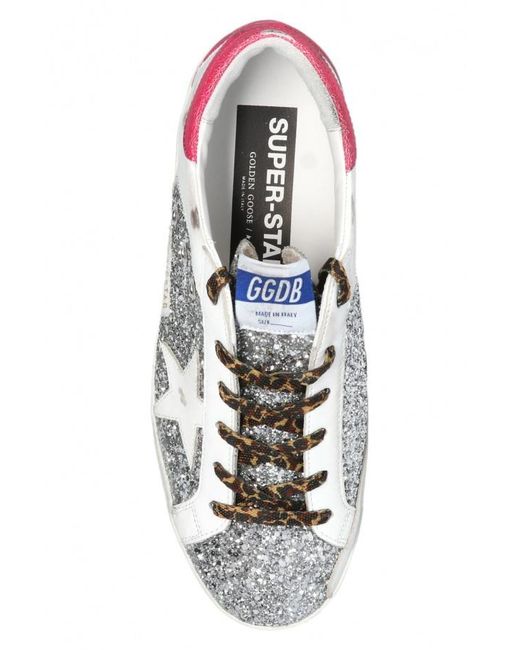 Golden Goose Deluxe Brand White Superstar Glitter Lace-Up Sneakers