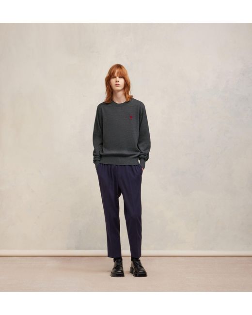 AMI Gray Ami De Coeur Logo Embroidered Crewneck Jumper for men