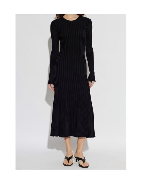 AMI Black Ami Ribbed Long Sleeve Knitted Dress