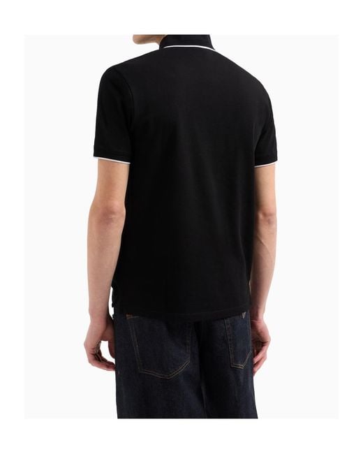 Emporio Armani Black Logo-Embroidered Polo Shirt for men
