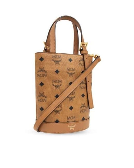MCM Brown Logo Printed Shoulder Bag