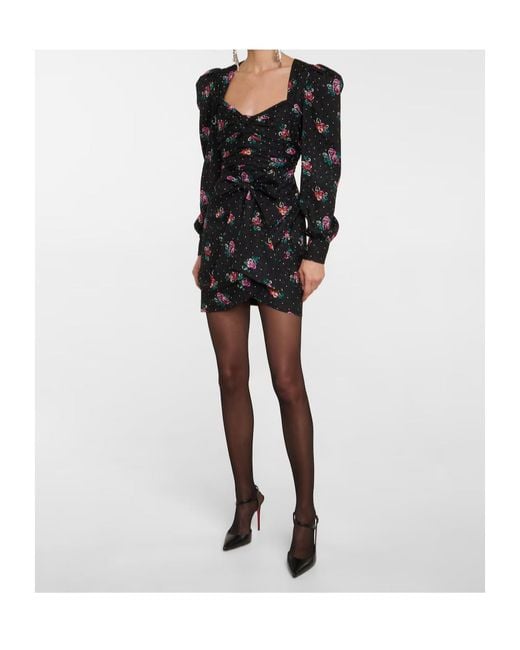 Alessandra Rich Black Floral Silk Minidress