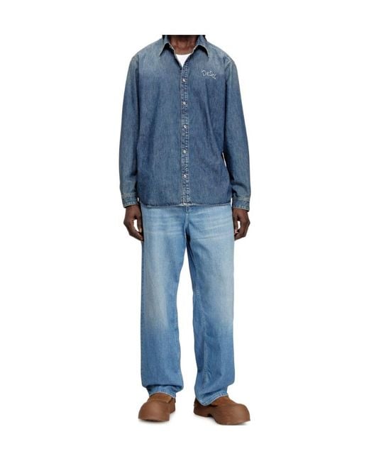 DIESEL Blue D-Simply-S15 Embroidered Emblem Denim Shirt for men