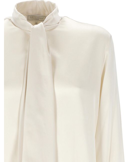 Antonelli White Tie-Neck Blouse