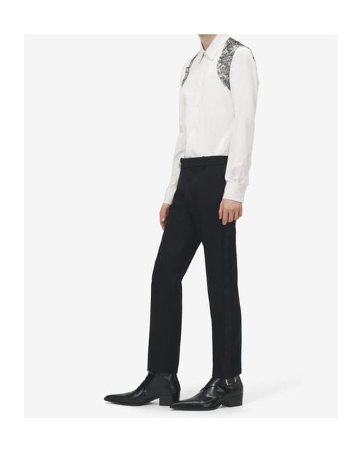 McQueen White Floral Lace Harness Shirt for men