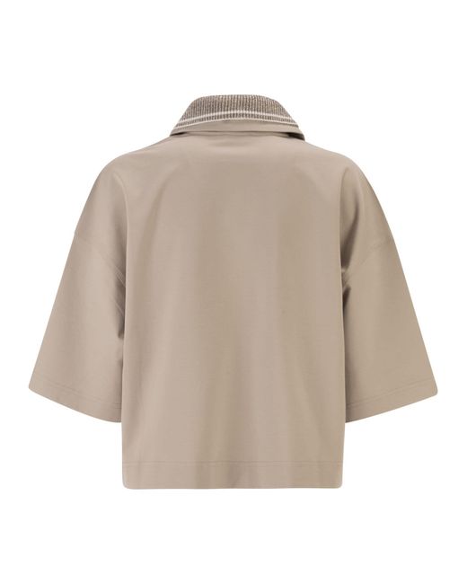 Brunello Cucinelli Natural Interlock Couture Polo Shirt With Sparkling Knitted Collar