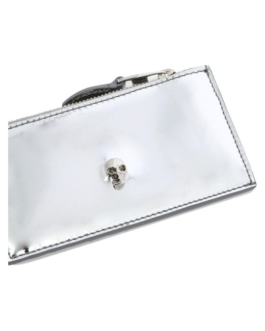 McQueen Gray Skull Embellished Zipped Wallet