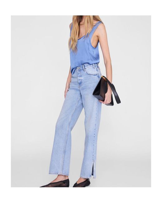 Anine Bing Blue Lea Silk Scoop-Neck Top