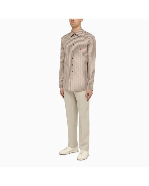 Etro Natural Pegaso Embroidered Striped Shirt for men