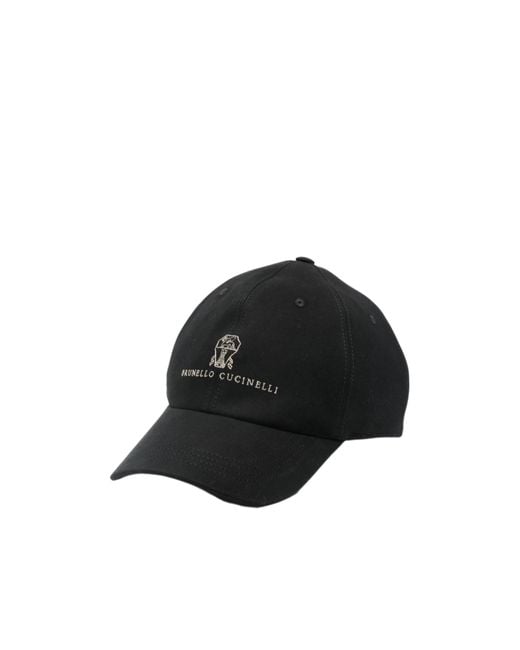 Brunello Cucinelli Black Logo-Embroidered Baseball Hat for men