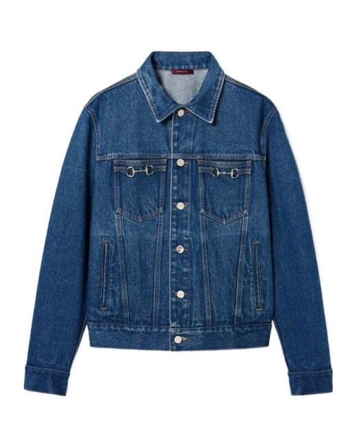 Gucci Blue Cotton Denim Jacket With Horsebit for men