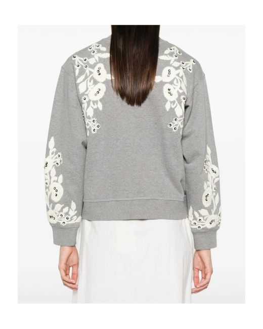 Sea Gray Floral-Embroidered Sweatshirt