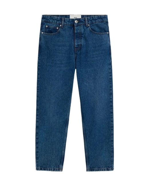 AMI Blue Logo Patch Tapered-Fit Jeans for men