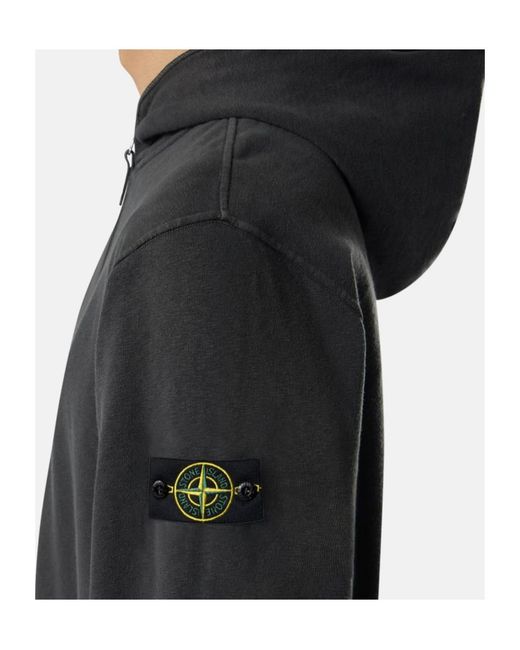 Stone Island Black Logo Patch Zipped Hoodie for men