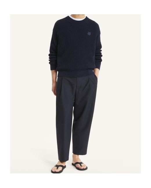 Maison Kitsuné Blue Fox-Patch Crew-Neck Sweater for men