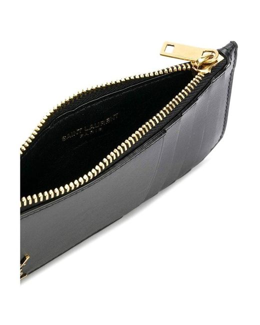 Saint Laurent Black Logo Plaque Zip-Up Cardholder for men