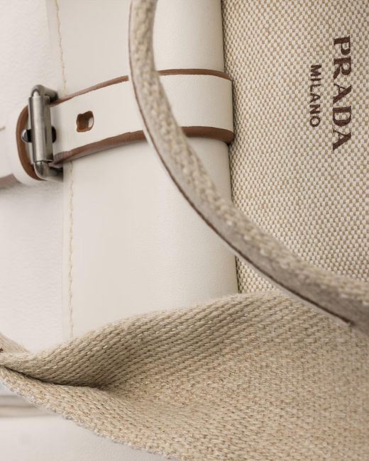 Prada Natural Route Large Canvas And Leather Tote Bag