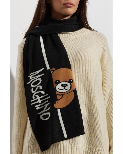 Moschino Black Teddy Bear Intarsia Scarf for men