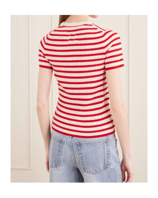 Nili Lotan Red Alita Striped Cashmere T-Shirt