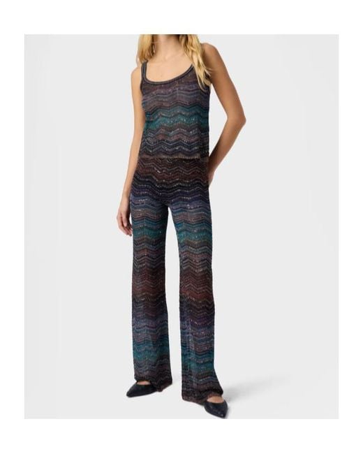 Missoni Blue Zig-Zag Pattern Straight Leg Pants