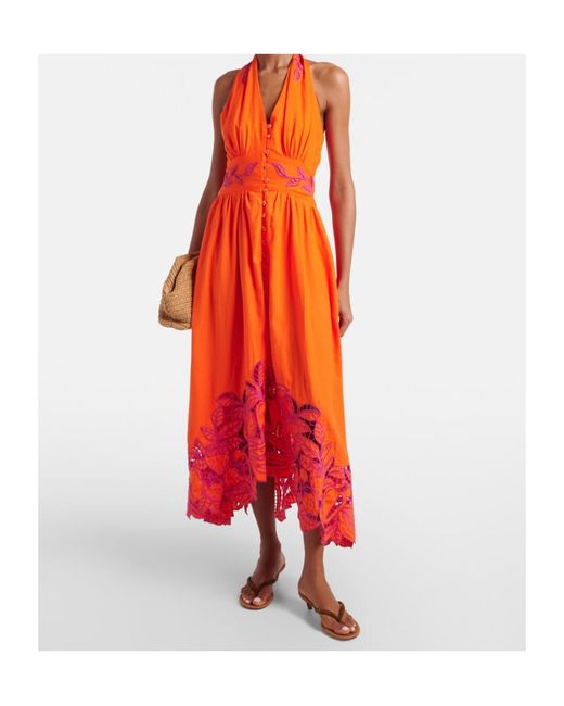 Farm Rio Red Hollowed-Out Lace Dress