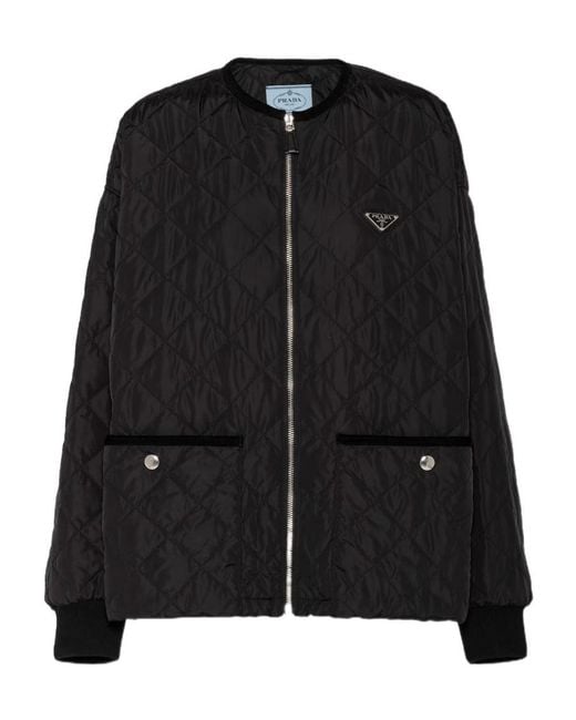 Prada Black Quilted Corduroy-Trim Jacket