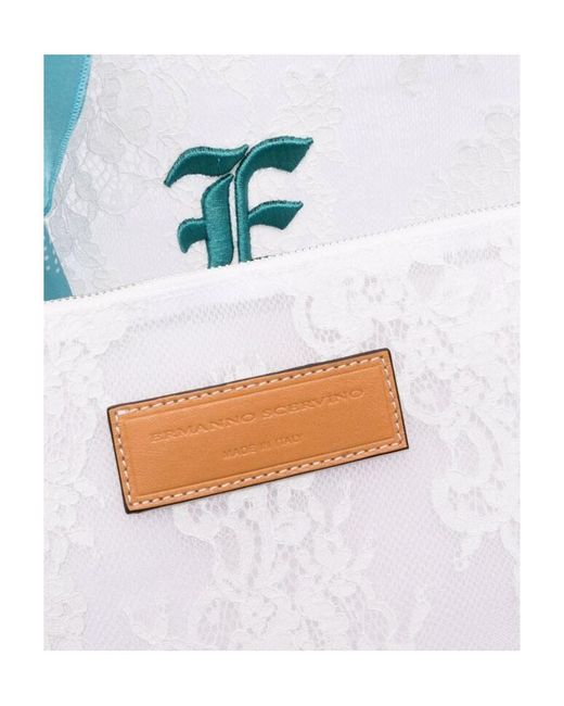 Ermanno Scervino Blue Floral-Lace Logo Tote Bag