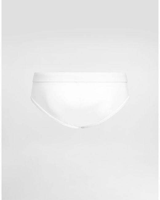 Dolce & Gabbana White Logo Patch Drawstring Swim Briefs for men