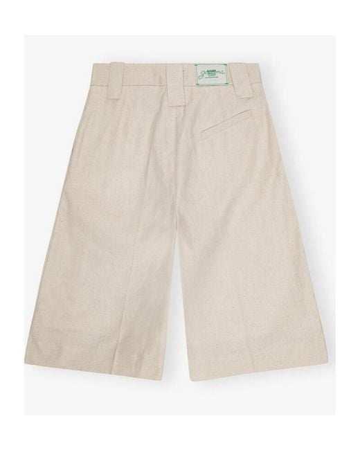 Ganni Natural Off- Cotton Melange Tailoring Wide Shorts